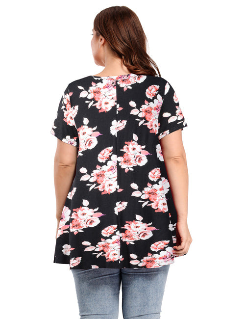 Women V Neck Loose Fit Flowy Short Sleeve Plus Size Casual Tops - Latest Ladies Fashion Clothes Online,Online Women Clothing Shop & Latest Clothing 8059.