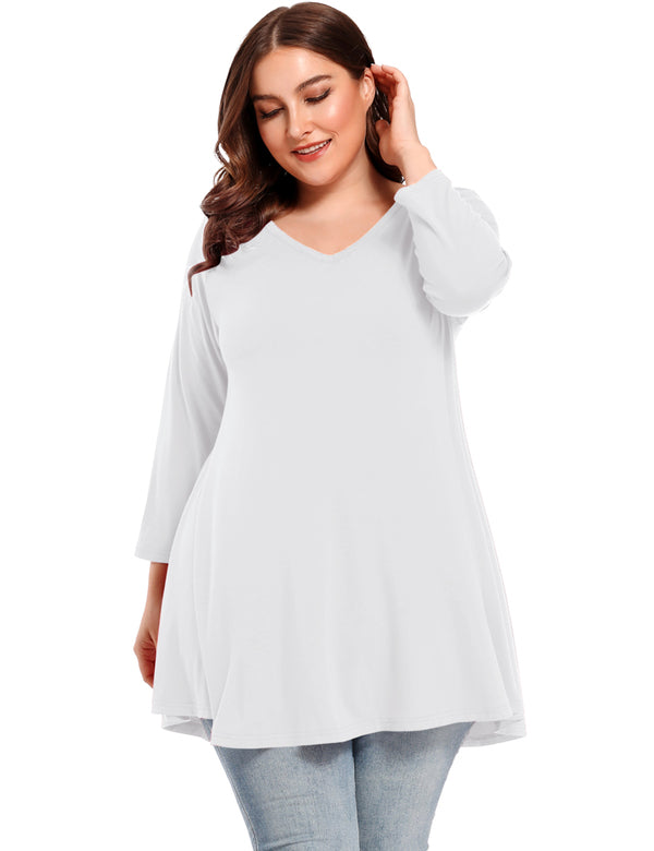 Women's V Neck Loose Fit Flowy 3/4 Sleeve Plus Size Top -Latest Ladies Fashion Clothes Online,Online Women Clothing Shop & Latest Clothing 8057.