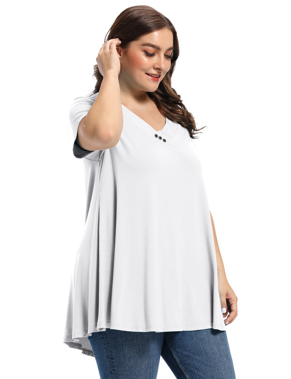 Women's Plus Size Tunic Short Sleeve V Neck Blouses Basic Shirt-Latest Ladies Fashion Clothes Online,Online Women Clothing Shop & Latest Clothing 8054.