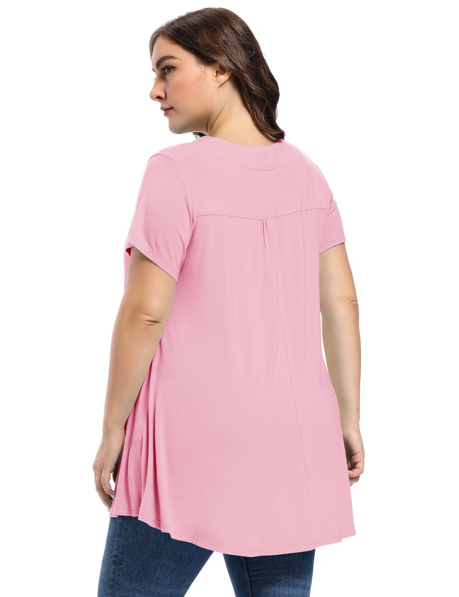 Women's Plus Size Tunic Short Sleeve V Neck Blouses Basic Shirt-Latest Ladies Fashion Clothes Online,Online Women Clothing Shop & Latest Clothing 8054.