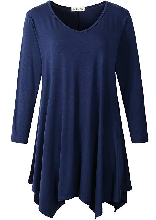 V-Neck Plain Swing Tunic Top Casual Long-sleeved T-shirt-Latest Ladies Fashion Clothes Online,Online Women Clothing Shop & Latest Clothing  8035.