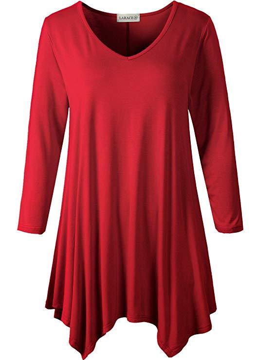 V-Neck Plain Swing Tunic Top Casual Long-sleeved T-shirt-Latest Ladies Fashion Clothes Online,Online Women Clothing Shop & Latest Clothing  8035.