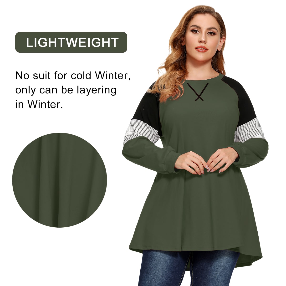 Plus Size Color Block Long Sleeve Tunic Striped Raglan Pullover - Latest Ladies Fashion Clothes Online,Online Women Clothing Shop & Latest Clothing 8087.