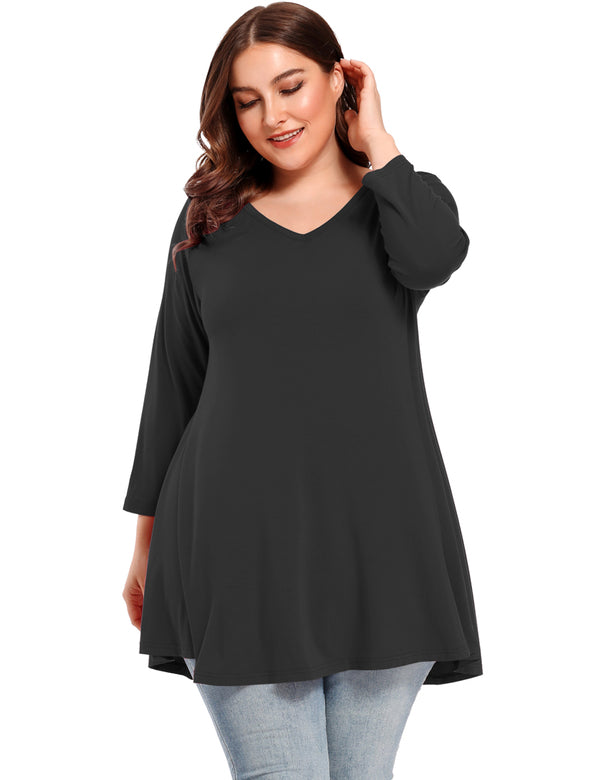 Women's V Neck Loose Fit Flowy 3/4 Sleeve Plus Size Top -Latest Ladies Fashion Clothes Online,Online Women Clothing Shop & Latest Clothing 8057.