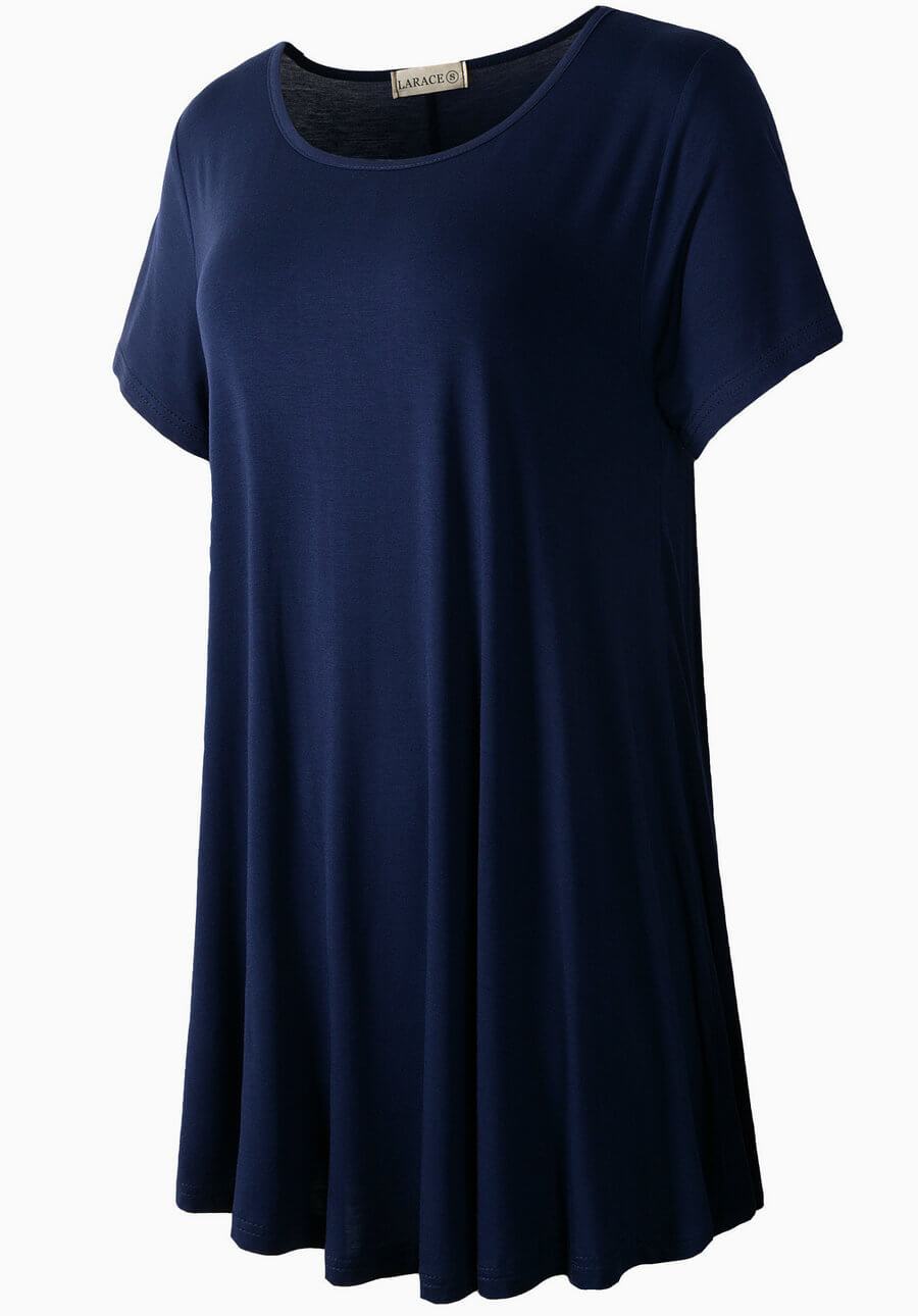 Crew Neck Short Sleeves Flare Tunic Blouse - Latest Ladies Fashion Clothes Online,Online Women Clothing Shop & Latest Clothing 8031.