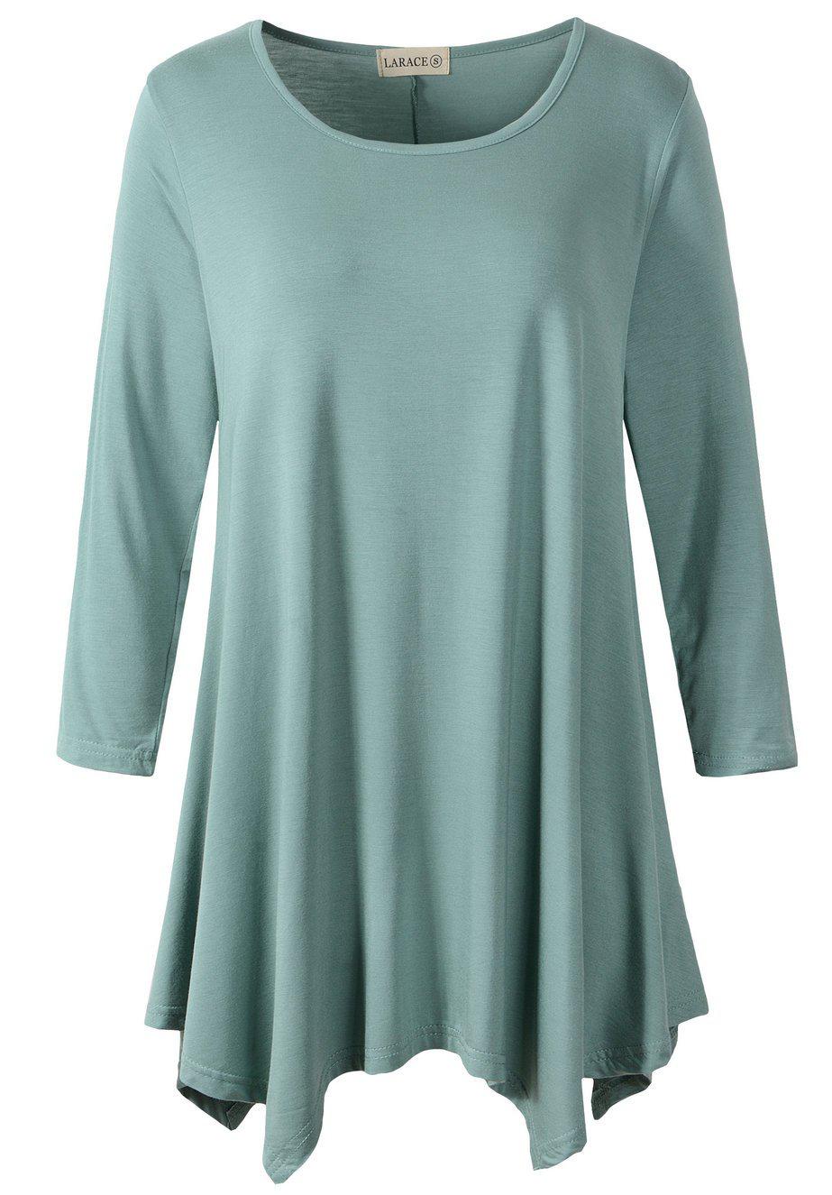 Latest Ladies Fashion Clothes Online,Online Women Clothing Shop & Latest Clothing 3/4 Sleeve Plus Size Tunic Tops Loose Basic Shirt 8028 S-3 XL.